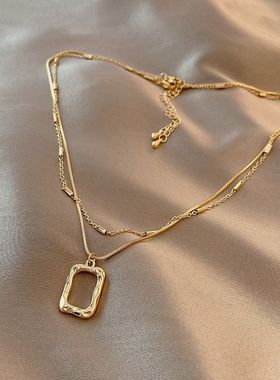 爆款轻奢双层叠戴几何项链女新款ins小众设计简约百搭锁骨链潮