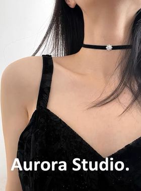 高级质感甜美颈链项链欧设计闪亮皓石choker百搭气质项圈丝绒锁骨