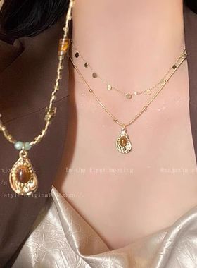 编织虎眼石项链女美拉德复古风颈链气质配饰2024新款高级锁骨链女