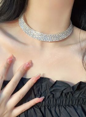 辣妹项链女项链2023新款爆款网红锁骨钻石项链超闪爆闪闪闪高级