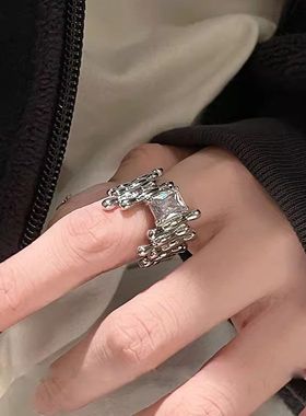 液态不规则肌理感开口戒指女秋冬款ins小众设计感冷淡风食指戒指