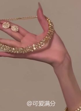 「鎏金缪斯」小香风爆闪金色双层满钻项链轻奢时尚千金感锁骨链女