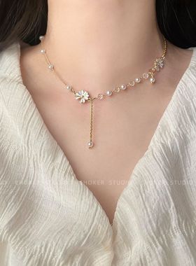 森系小众设计感雏菊花朵项链2024年新款简约锁骨链颈链女choker