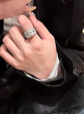 微镶满钻开口戒指女秋冬ins潮时尚个性小众设计轻奢冷淡风食指环