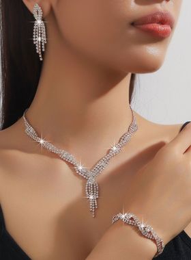 轻奢项链耳环首饰全套一整套时尚高档婚纱摄影婚庆演出直播首饰品