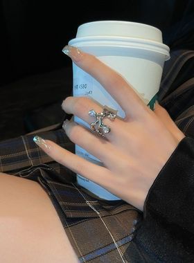 镶钻锆石戒指女学生ins风潮酷小众设计感轻奢个性高级感套装指环