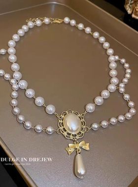 珍珠项链2023新款轻奢小众夸张锁骨链宫廷风华丽复古装饰颈链