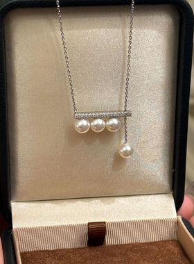 超仙平衡木珍珠钛钢项链女轻奢小众ins气质高级吊坠锁骨链毛衣链