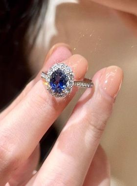 蓝色锆石开口戒指女轻奢小众高级感2025年新款贵气百搭食指戒指环