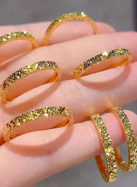 不掉色轻奢高级感碎碎冰钛钢戒指女爆闪细款素圈气质百搭情侣对戒