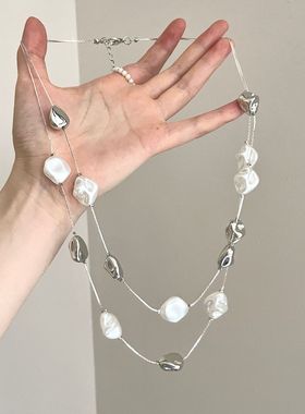 Vintage古着 不规则长款串珠项链女2025新款轻奢高级精致锁骨链