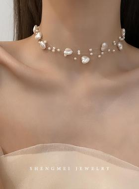气质爱心状珍珠项链女夏短款简约百搭锁骨链2021年新款chocke颈链