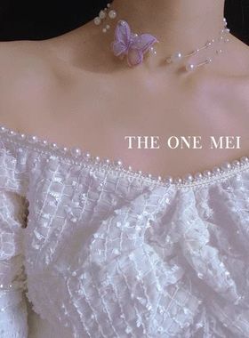 法式复古超仙女气质鱼线珍珠蝴蝶锁骨链少女甜美小众设计感choker