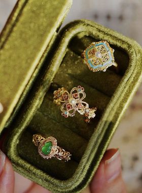 福绿彩色葫芦戒指女款复古宫廷风2025新款气质百搭叠戴食指戒指环