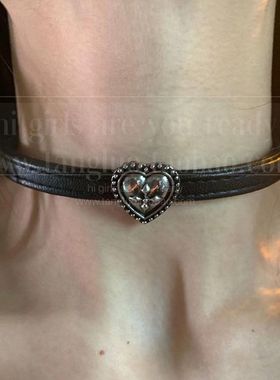 做旧款复古颈链高级感黑色皮革choker项圈暗黑朋克风亚文化锁骨链