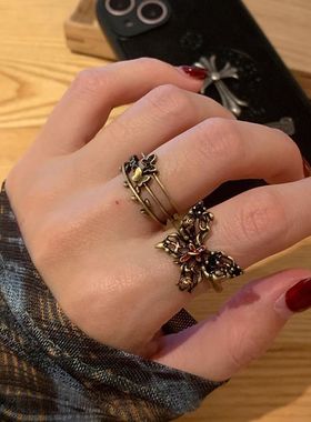 vintage蝴蝶戒指女小众独特高级感叠戴指环复古开口新款食指戒潮