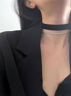 经典再演绎I不褪色弹力丝绒通体钛钢choker项圈女百搭闪耀锁骨链