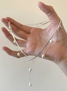 月光女神ins珍珠流苏项链气质高颜值蝴蝶结choker锁骨项链多层