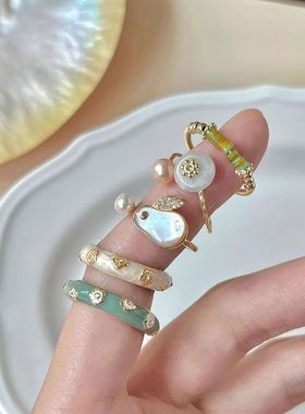 时光清浅~天然石兔子戒指女小众设计高级感轻奢新中式食指戒指环