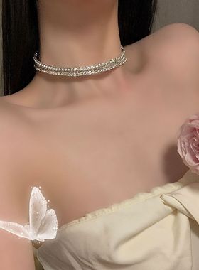 超闪项链满钻项圈女高级感小众设计choker颈链简约锁骨链辣妹颈带