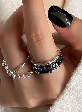 小众黑色沙漠女戒指ins学生叠戴个性浪漫开口高级韩爆款辣妹指环