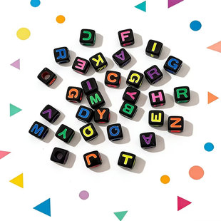 10个7mm可指定字母单色方块英文黑底彩字diy配件串珠子编织手机链