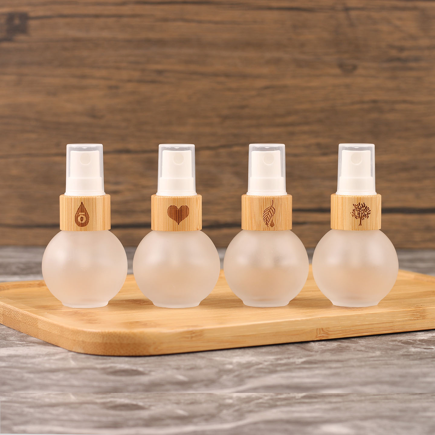 20ml球形竹木盖磨砂玻璃分装瓶便携式喷雾瓶护理液面霜分装瓶