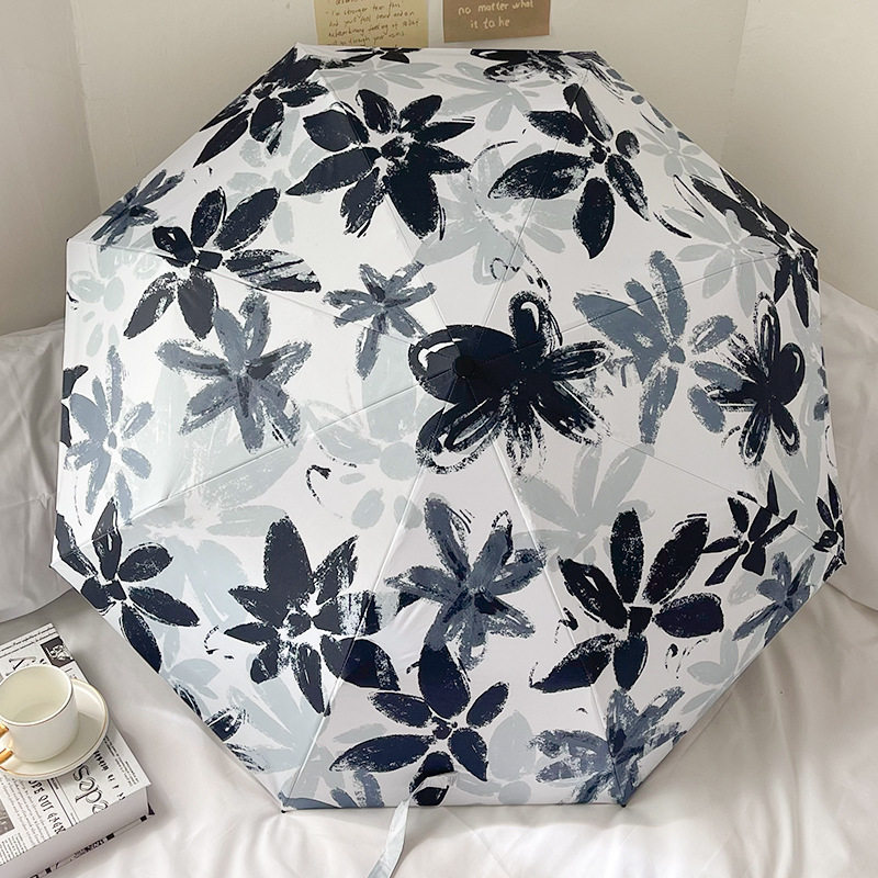 女士雨伞手动折叠伞墨上开花遮阳伞防雨防晒轻巧便携印花晴雨伞