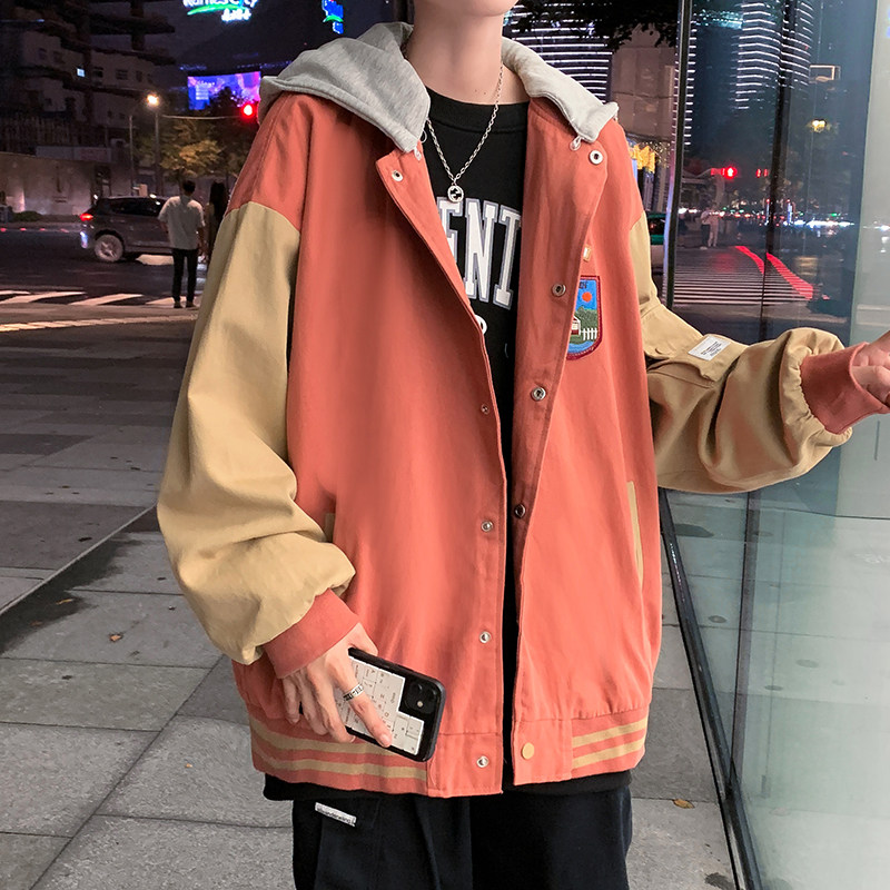 棒球服男春秋潮牌宽松拼接夹克港风潮流连帽休闲上衣JK0B10-P55图片