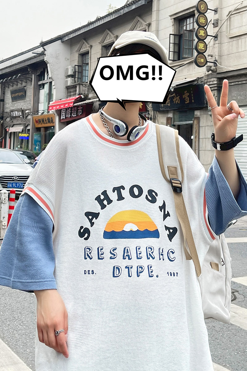假两件短袖T恤男潮牌ins夏季港风宽松上衣服嘻哈半袖体恤T165,男装T恤,星座308B-2