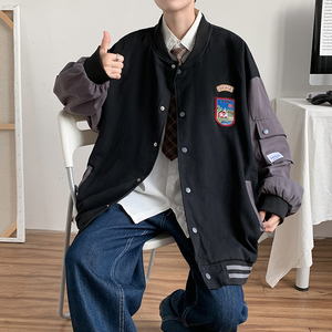 棒球服男春秋潮牌宽松拼接夹克港风潮流连帽休闲上衣JK0B10-P55图片