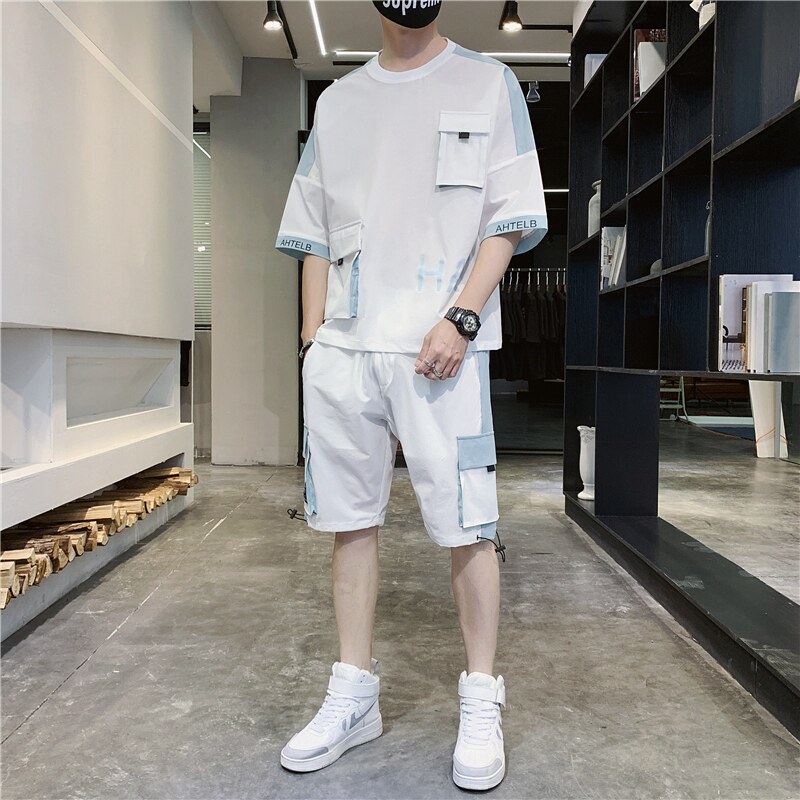 高品质工装套装男帅气夏季大码男装一套搭配运动夏装TZ12-P88,男装休闲套装,星座308B-2