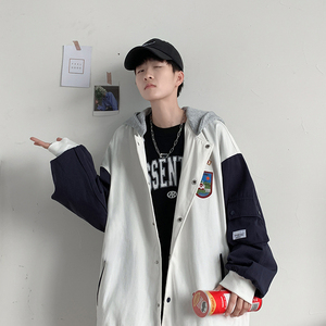 棒球服男春秋潮牌宽松拼接夹克港风潮流连帽休闲上衣JK0B10-P55图片
