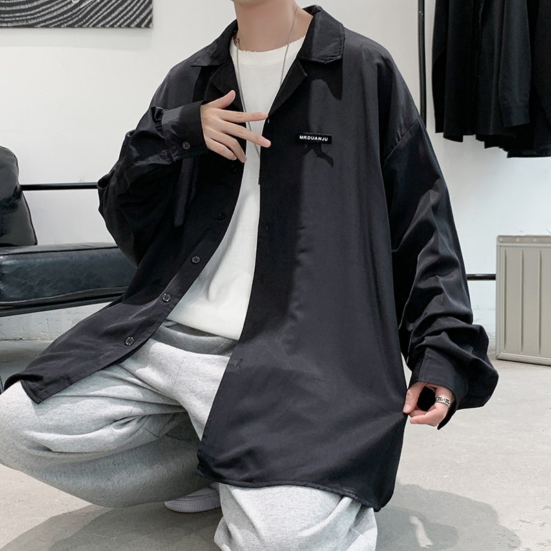 2021长袖衬衫男韩版垂感宽松高级感冰丝纯色衬衣C072-P35,男装衬衫,星座308B-2