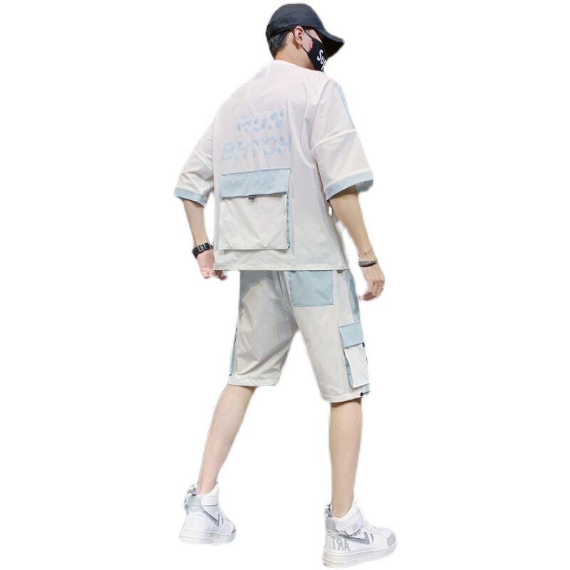 高品质工装套装男帅气夏季大码男装一套搭配运动夏装TZ12-P88,男装休闲套装,星座308B-2
