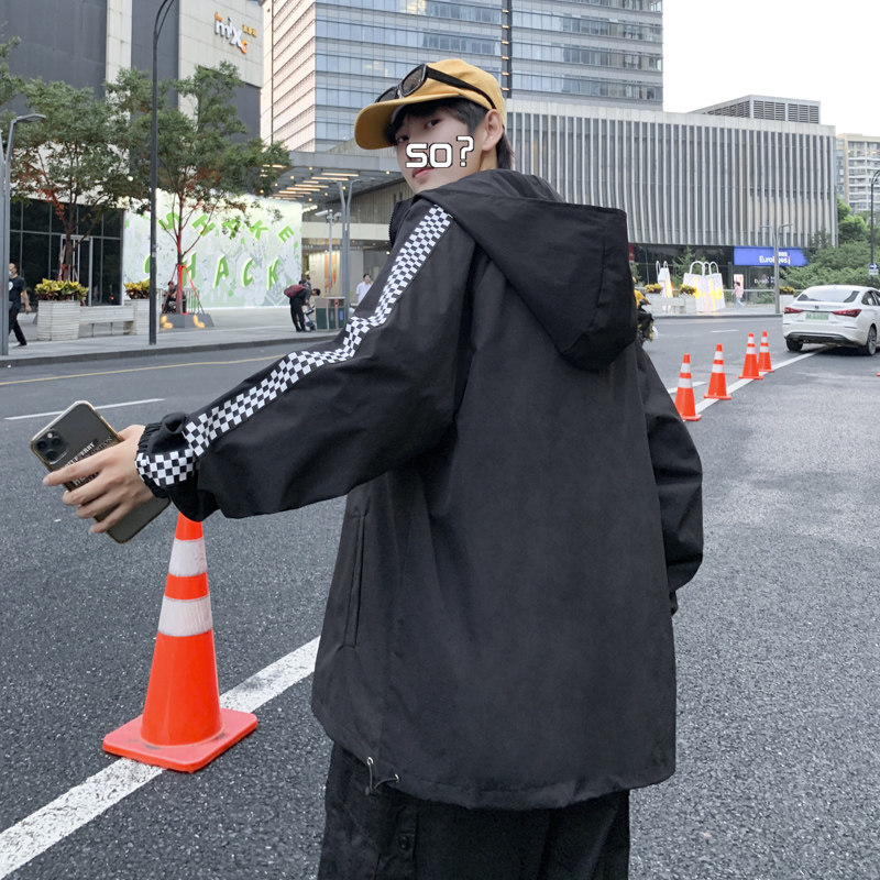 JK3083秋装新款格子撞色夹克男宽松外套韩版连帽上衣JK015-P45,男装夹克,星座308B-2