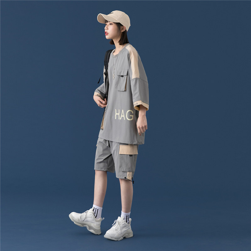短袖t恤男女情侣运动套装夏季2021年新款时尚休闲两件套TZ12-P88,女装运动套装,星座308B-2