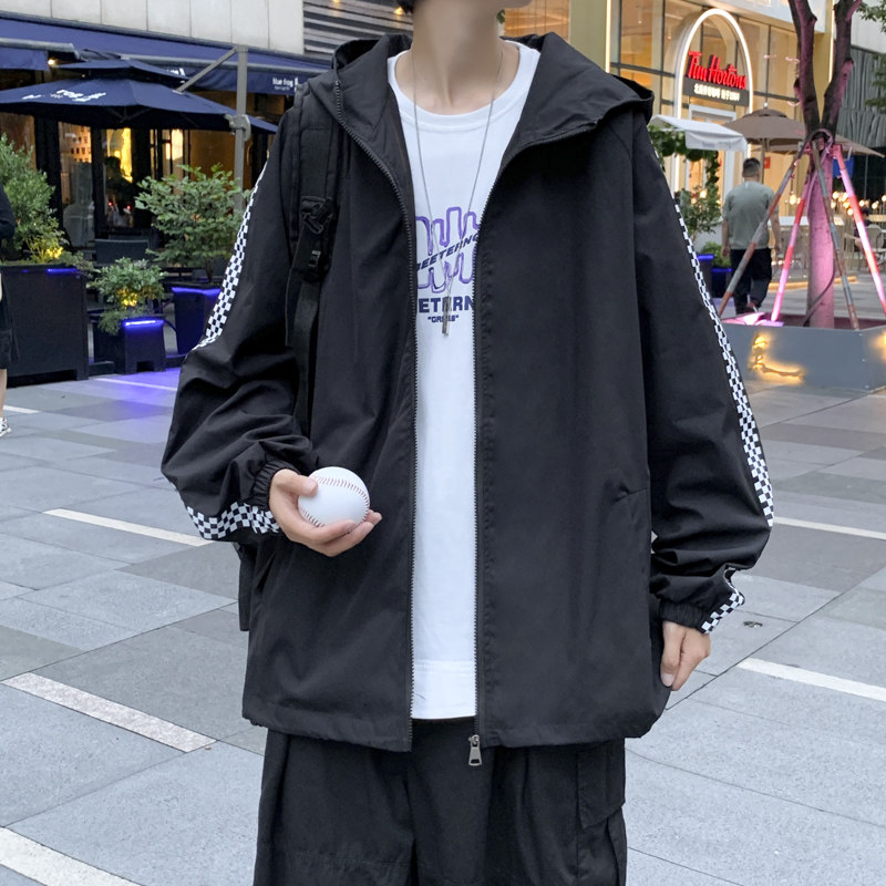 JK3083秋装新款格子撞色夹克男宽松外套韩版连帽上衣JK015-P45,男装夹克,星座308B-2
