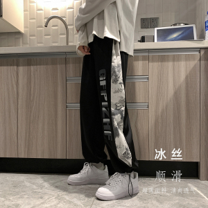 男束脚休闲长裤子夏季薄款韩版潮流冰丝运动九分阔腿裤图片