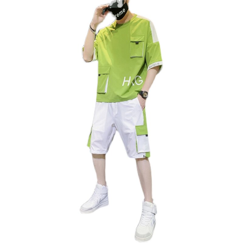 高品质工装套装男帅气夏季大码男装一套搭配运动夏装TZ12-P88,男装休闲套装,星座308B-2