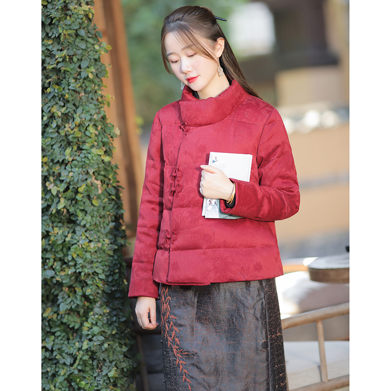 复古香云纱短款纯手工羽绒服