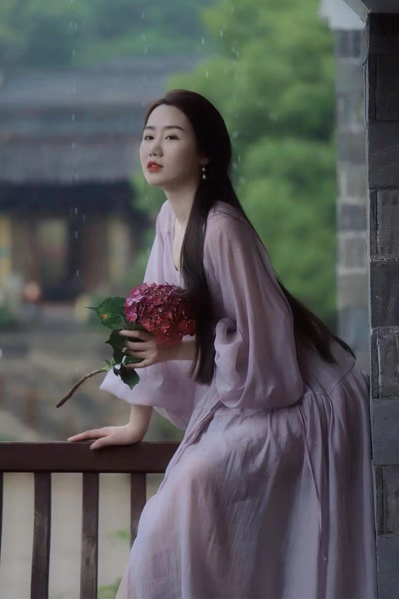 舞月 真丝丝麻国风汉服连衣裙仙女改良灯笼袖袍子2022新款夏季