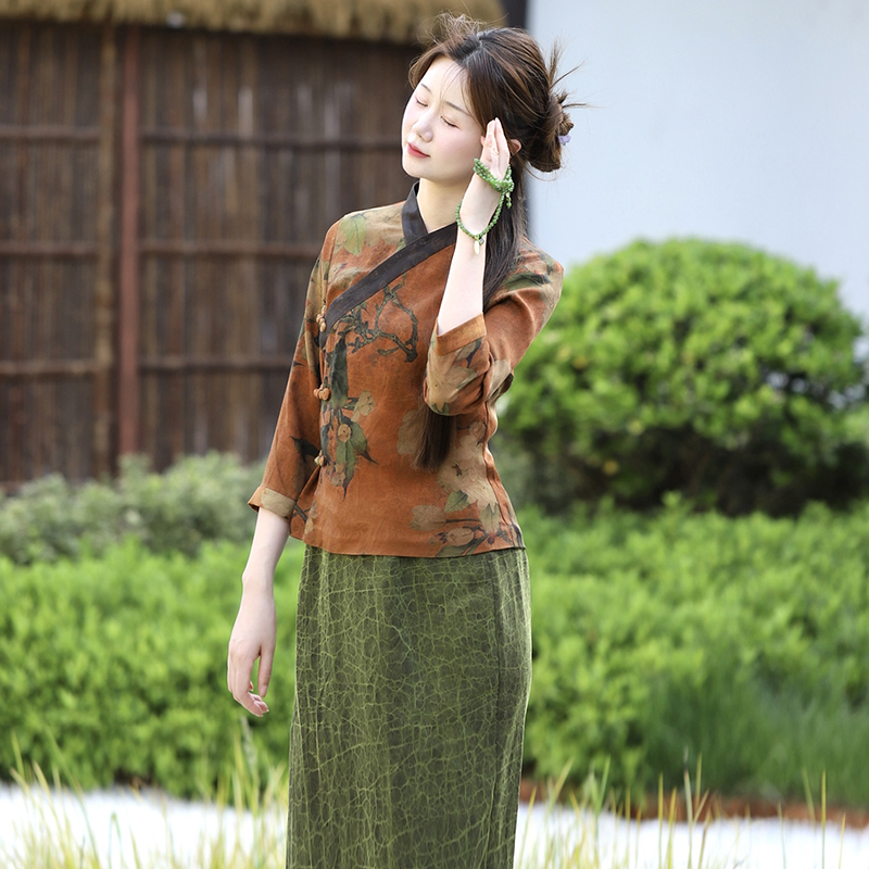 云蕊真丝绢纺香云纱短上衣