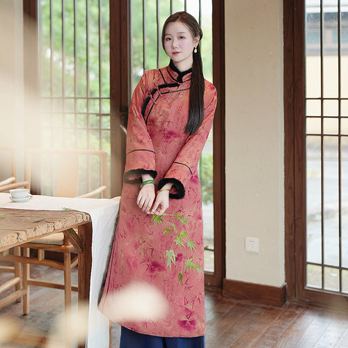 长款复古手工改良旗袍中式棉衣