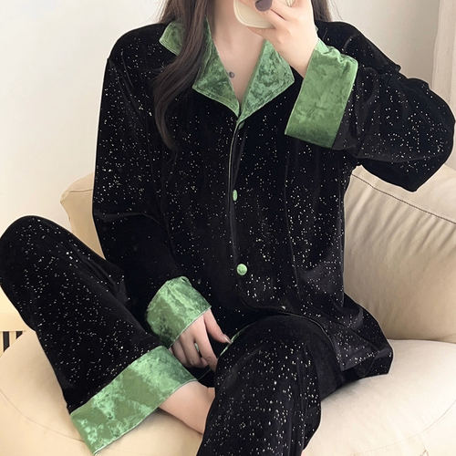 金丝绒拼色领袖小波点轻奢睡衣女