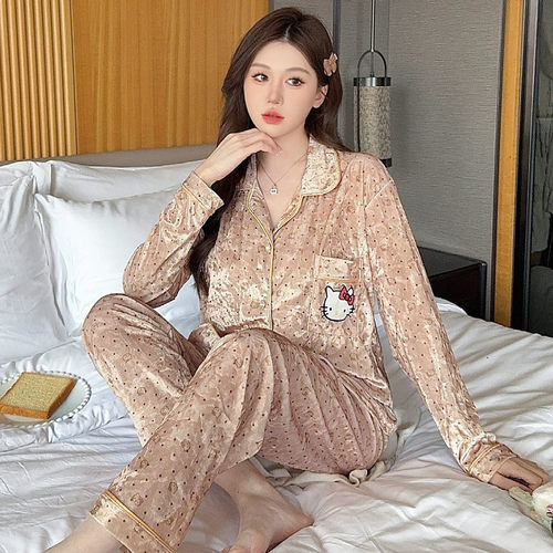 金丝绒卡通可爱波点印花睡衣套装