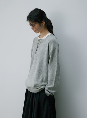 kani 灰色亨利领羊毛针织打底衫内搭毛衣女秋冬上衣淡人高知穿搭