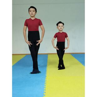 孩子芭蕾舞练功服连体儿童形体舞蹈服士夏季 基训服连袜裤 男 短袖