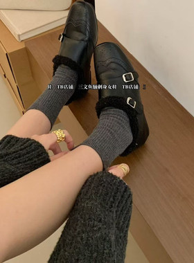 CHIC 2025new arriv：秋冬懒人毛毛鞋棉鞋小单鞋搭扣乐福鞋内增高