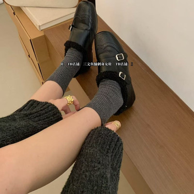 CHIC 2025new arriv：秋冬懒人毛毛鞋棉鞋小单鞋搭扣乐福鞋内增高